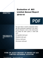 Evaluation of ACI Limited Annual Report 2018-19: Final Assessment SPRING 2020