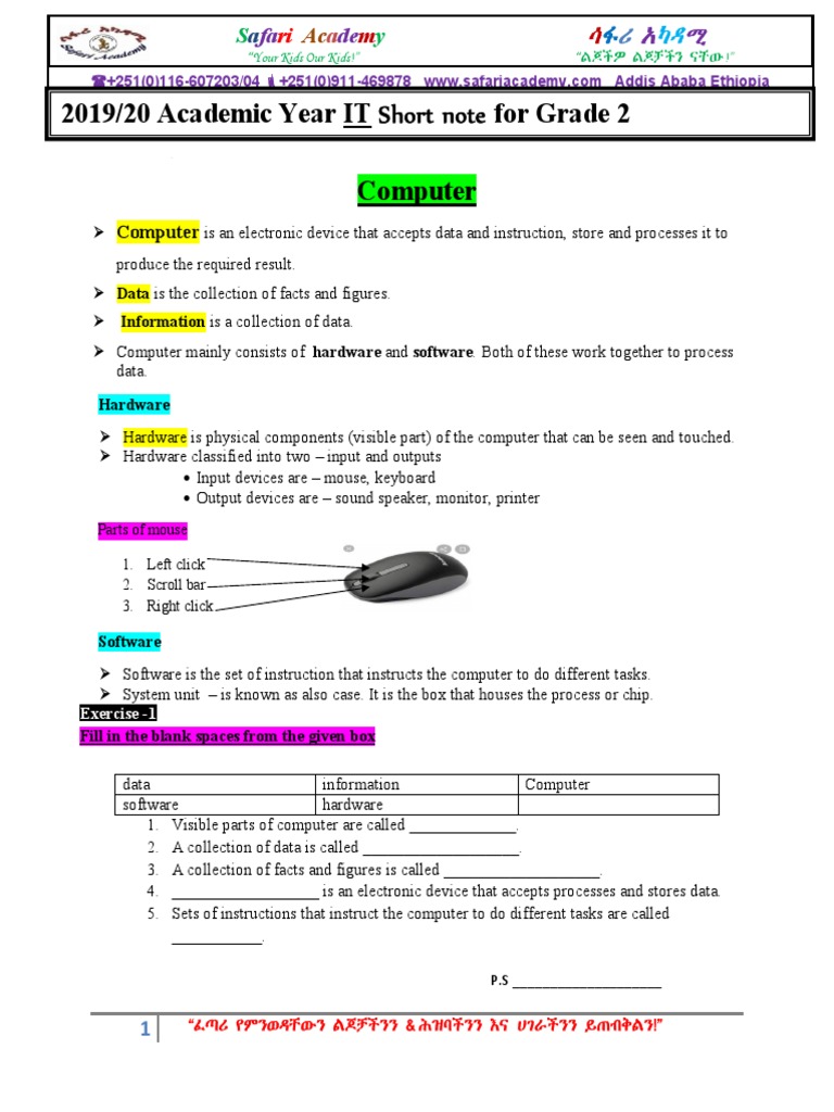 Grade 2 IT Short Note PDF | PDF | Computer Hardware | Input/Output