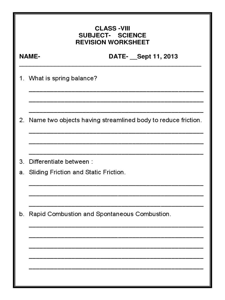 CBSE Class 8 Science Worksheet - Revision Worksheet | PDF