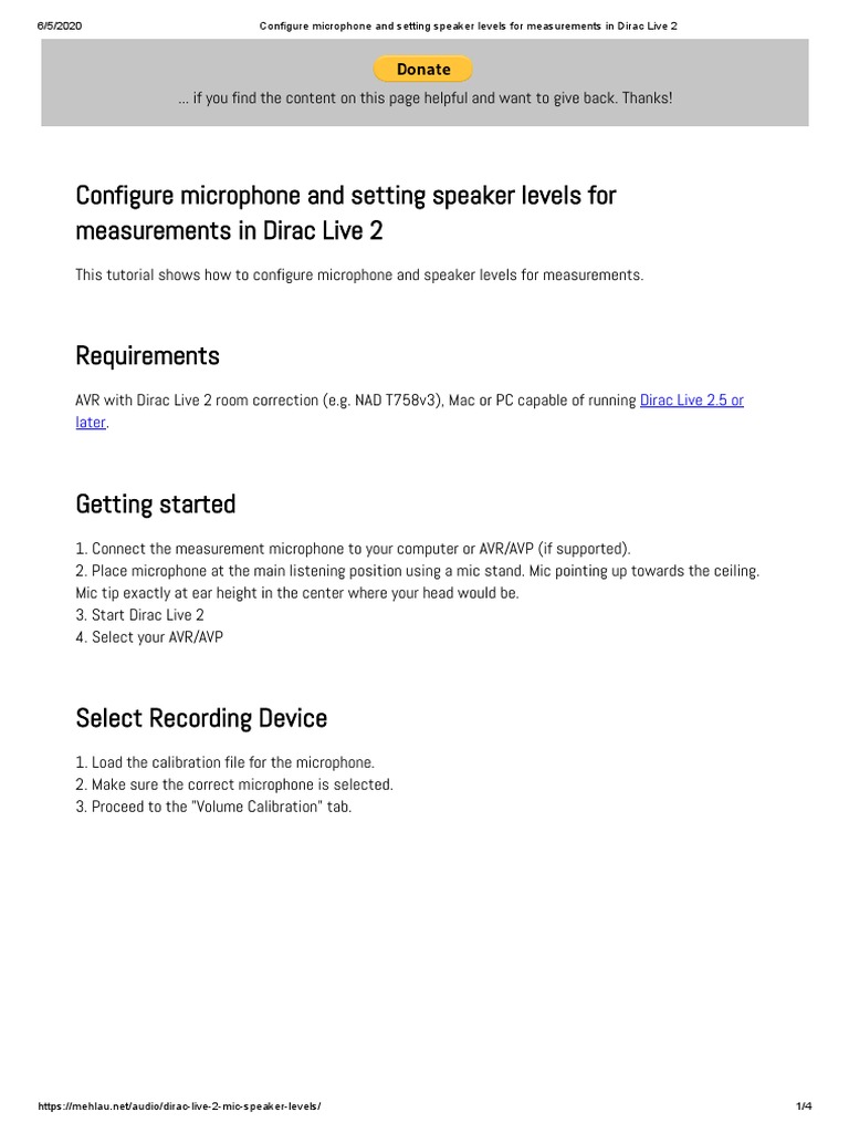 Configure Microphone and Setting Speaker Levels For Measurements in