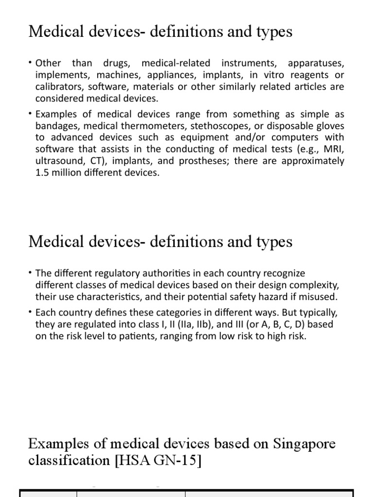 Definition and Types of Medical Devices PDF Medical Device