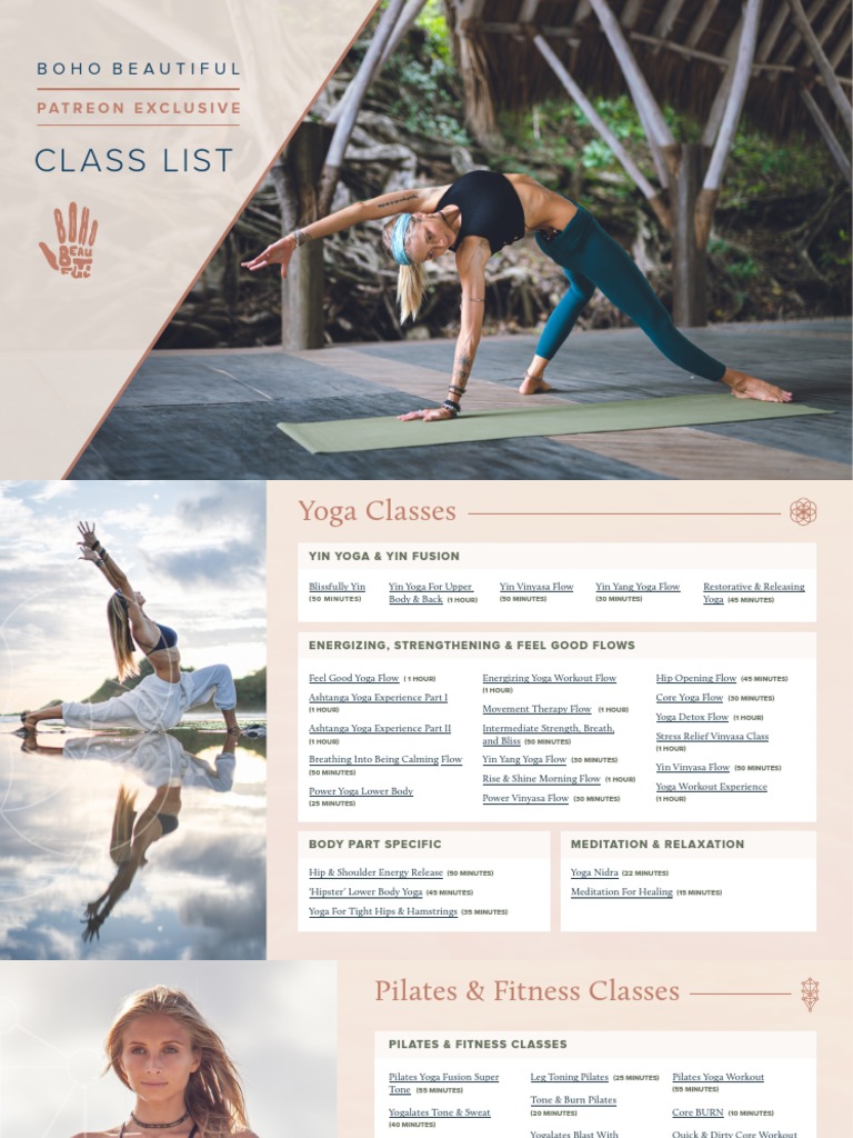 Boho Beautiful Class List PDF Pilates Physical Fitness