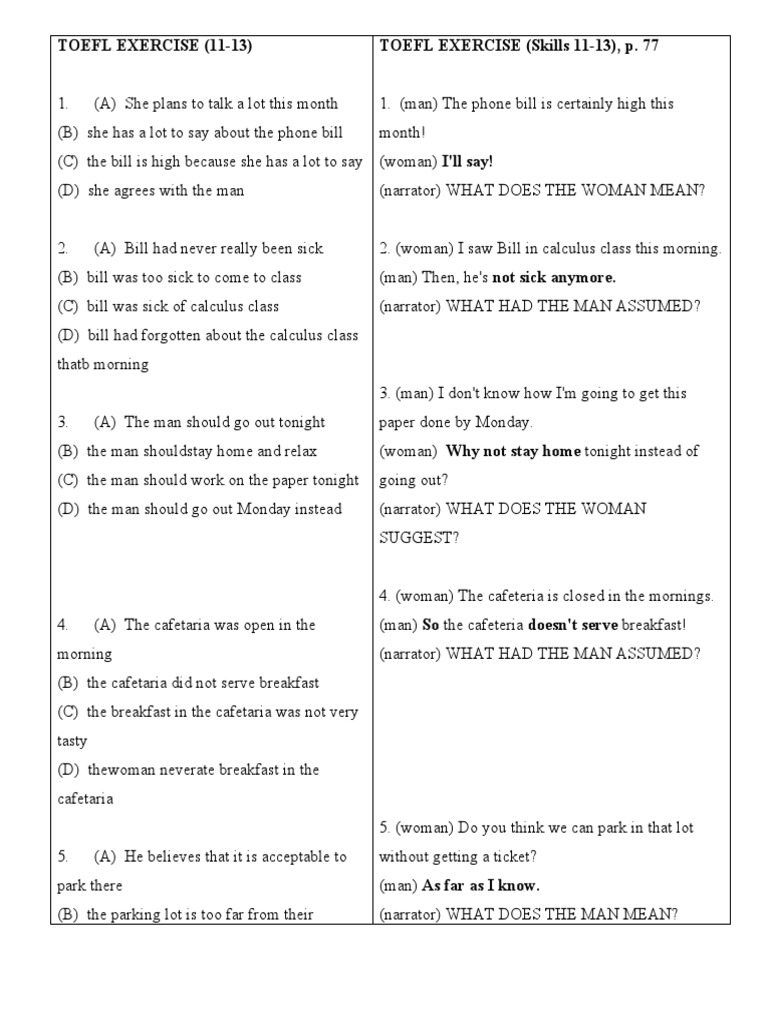TOEFL Listening Exercise Insights | PDF | Mail