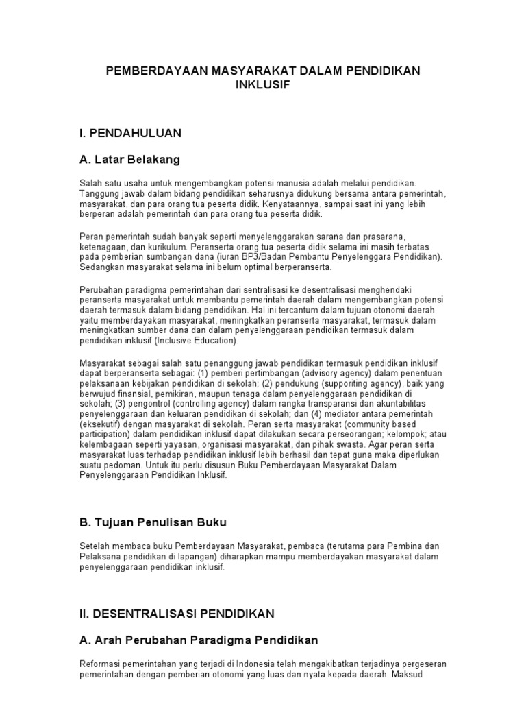 Pemberdayaan Masyarakat Dalam Pendidikan Inklusif Pdf