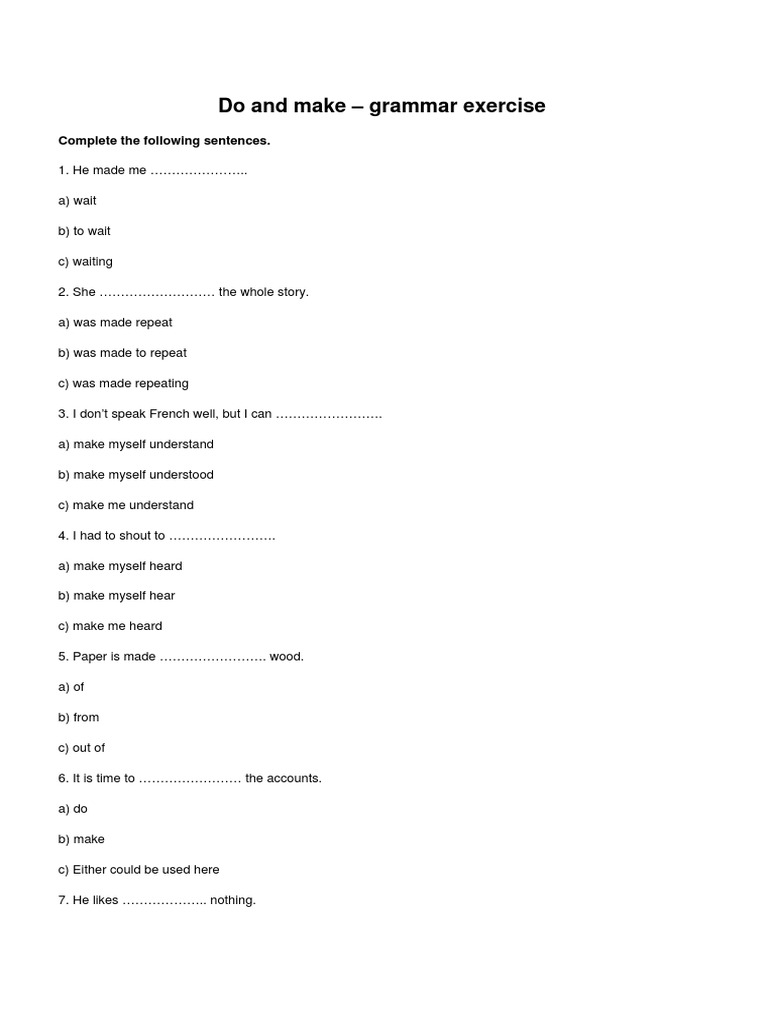 Do vs Make Grammar Exercises | PDF