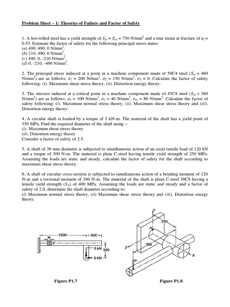 Problem Sheet 1 Theories Of Failure Factor Of Safety Strength Of Materials Stress Mechanics