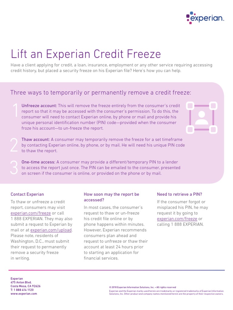 Lift An Experian Credit Freeze: Three Ways To Temporarily or Permanently  Remove A Credit Freeze | PDF | Business | Computing And Information  Technology