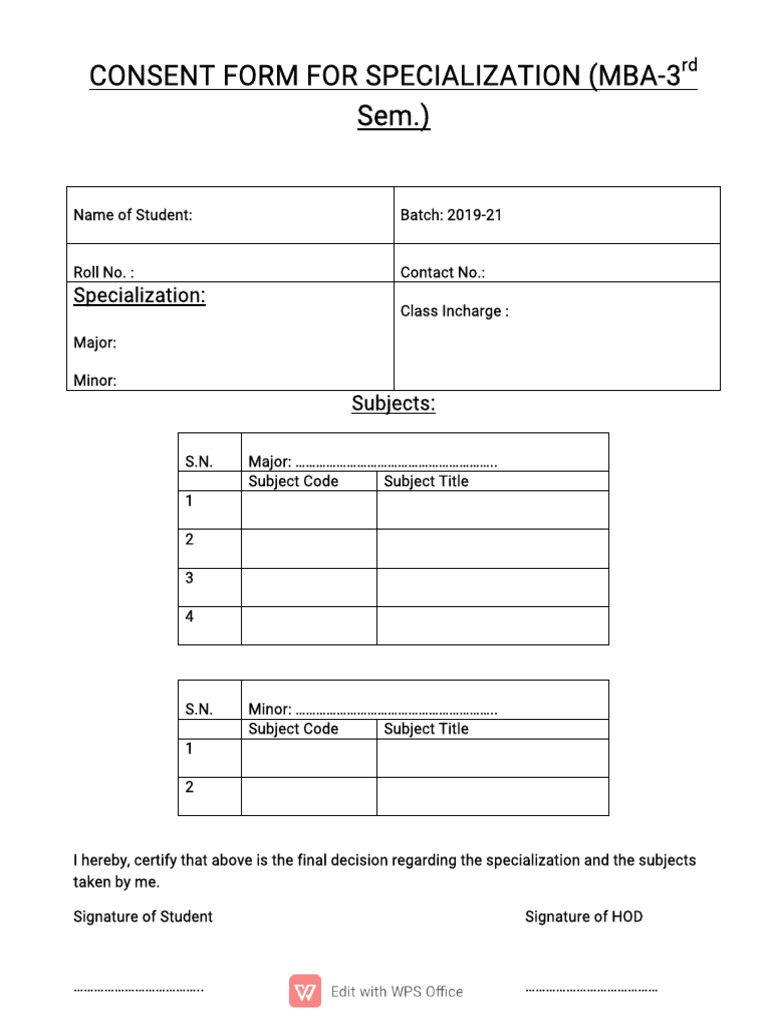 MBA Specialization Consent Form | PDF