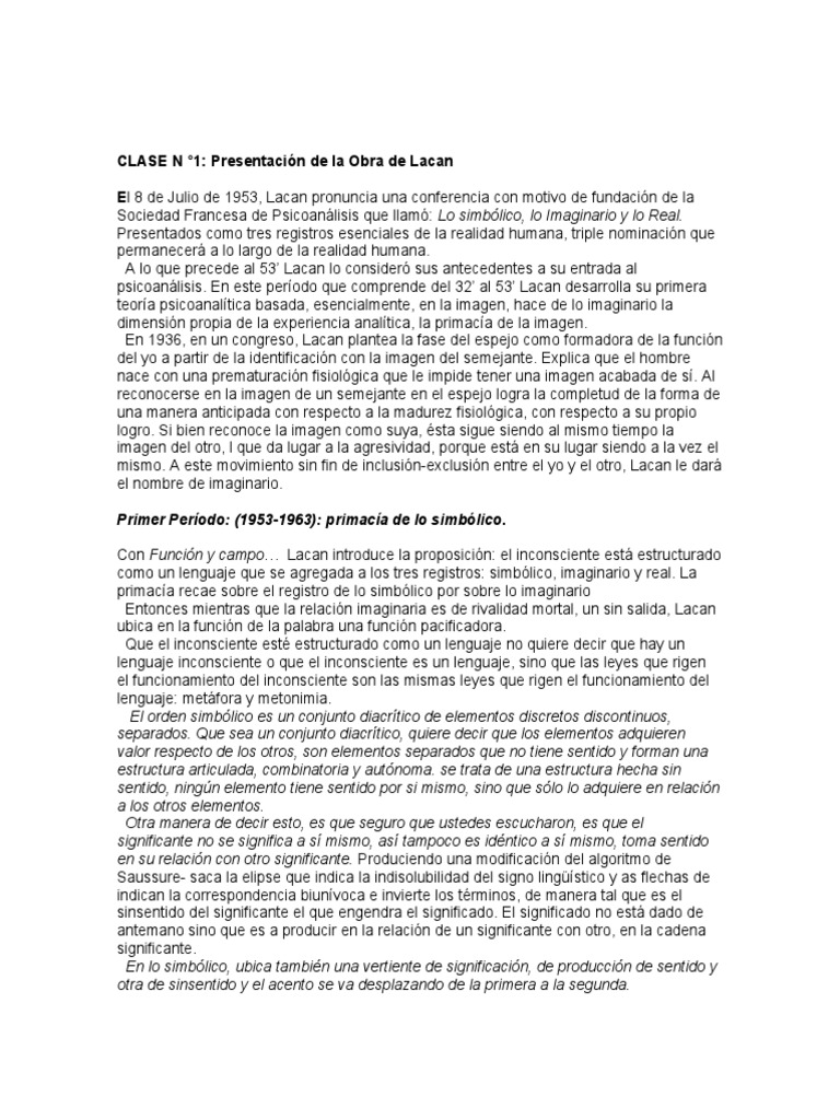 Evolución del Pensamiento de Lacan | PDF | Jacques Lacan | Psicoanálisis