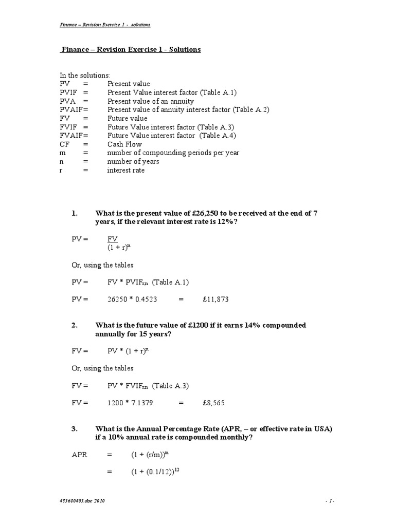 Revision Exercise 1 - Solutions | PDF | Yield (Finance) | Present Value