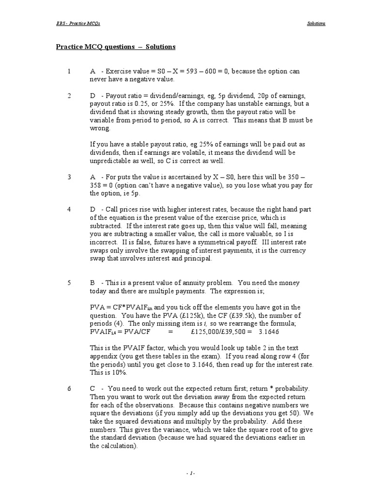 35 Practice Mcq Solutions For Website Updated Doc Beta Finance Interest