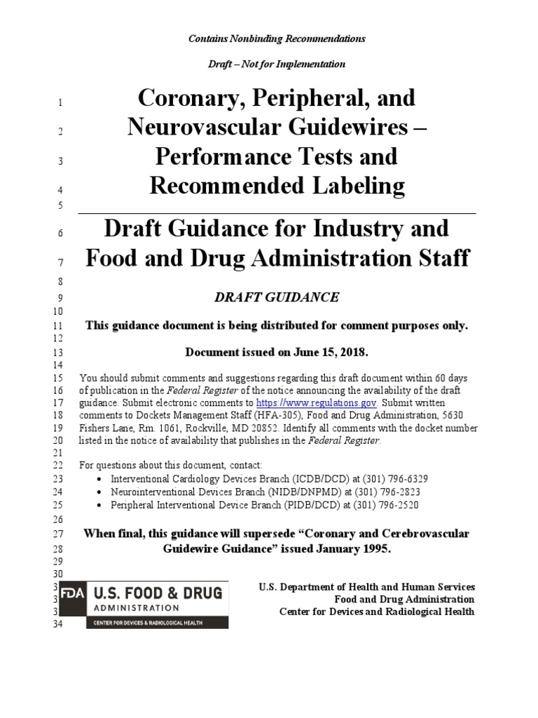 Neurovascular Guidewires Guidance Draft | PDF | Federal Food | Food And ...
