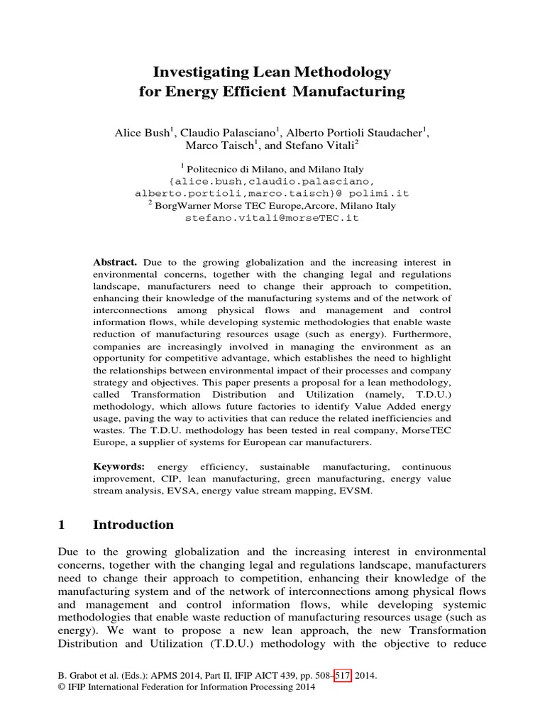 Investigating Lean Methodology For Energy Efficient Manufacturing | PDF ...