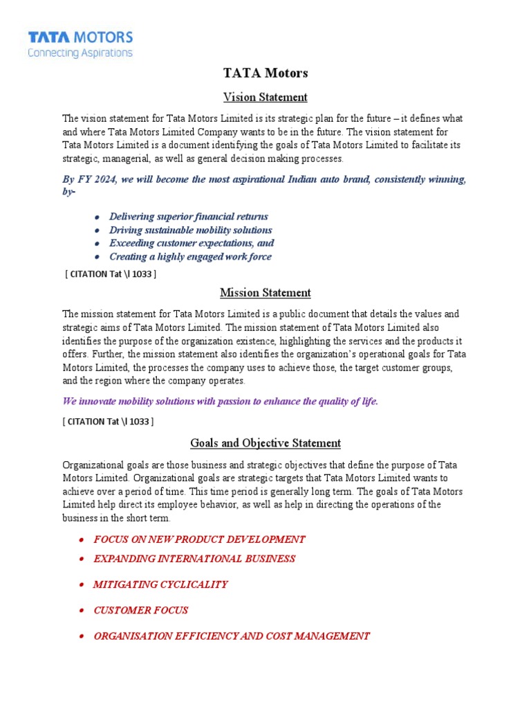 Tata Motors Pdf Goal Strategic Planning