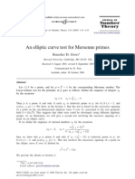 An Elliptic Curve Test For Mersenne Primes: Benedicth. Gross