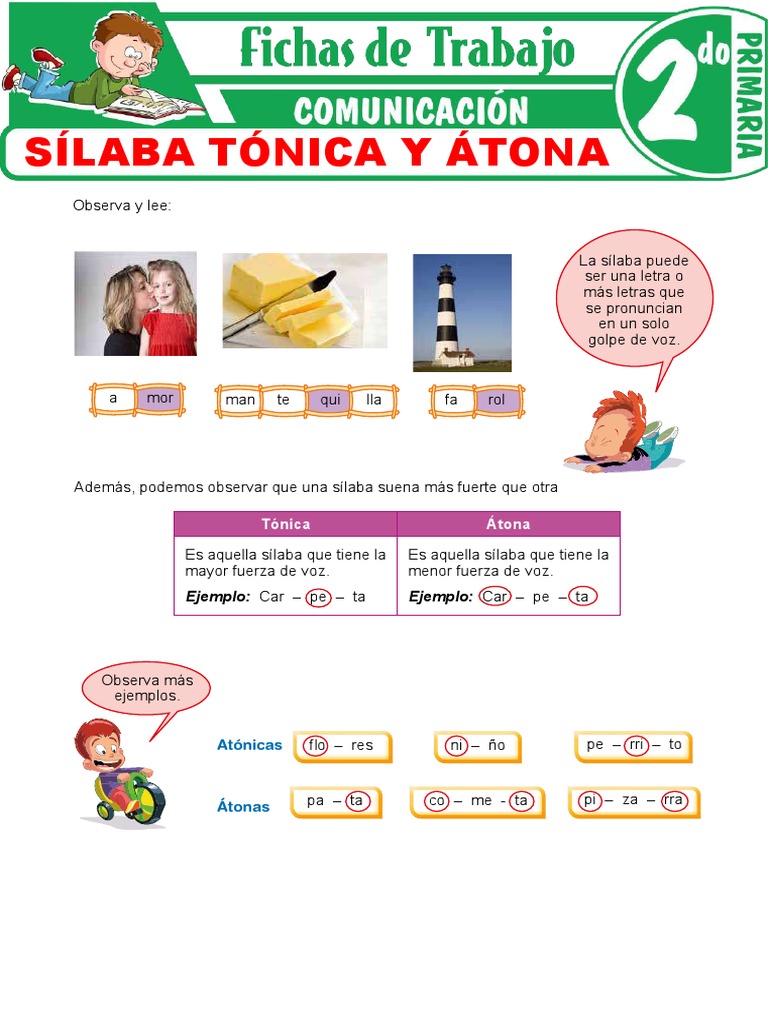 Sílaba Tónica y Átona para Segundo Grado de Primaria PDF | PDF ...