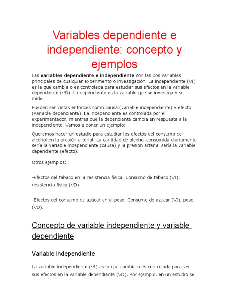 Variables Dependiente e Independiente PDF Variables dependientes e independientes Variable