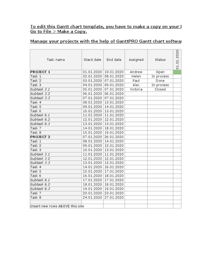 Gantt Chart Template Pdf Computing Software