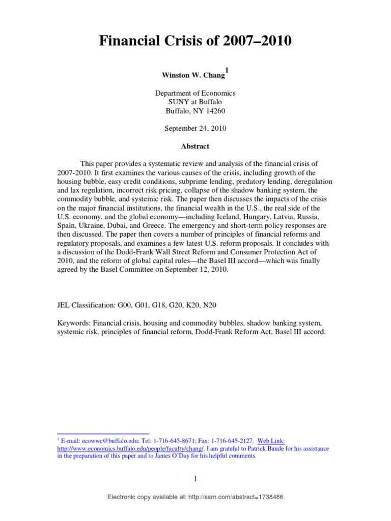 Analysis of the 2007-2010 Financial Crisis | PDF | Fannie Mae | Freddie Mac