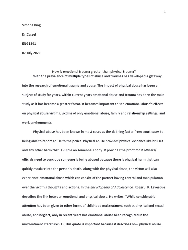 Emotional Trauma vs. Physical Trauma | PDF | Psychological Abuse ...