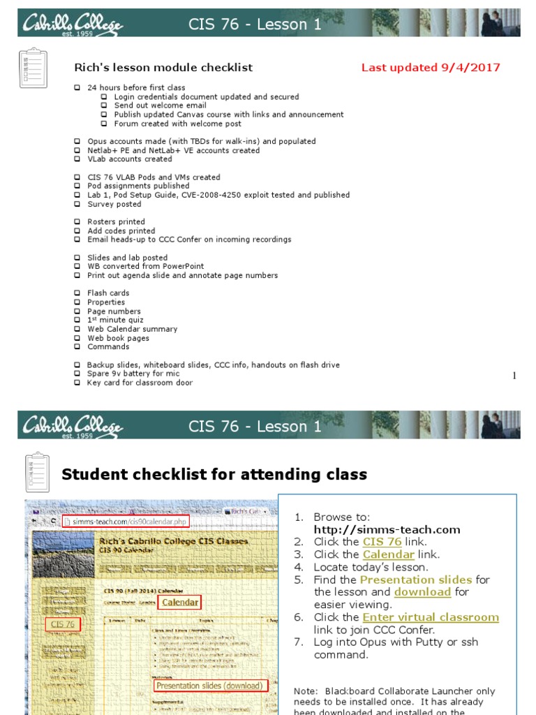 CIS 76 - Lesson 1: Rich's Lesson Module Checklist | PDF | Security ...
