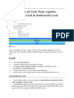 Coal - Types of Coal: Peat, Lignite, Bituminous Coal & Anthracite Coal