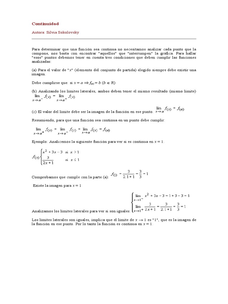 Condiciones de Continuidad en Funciones | PDF
