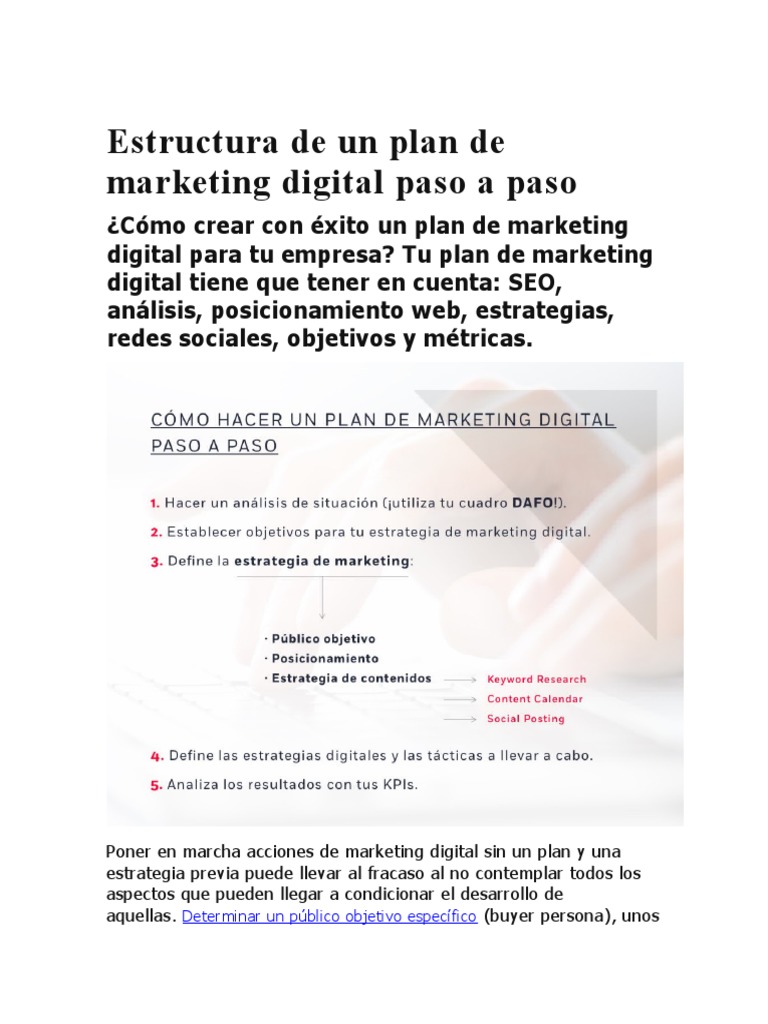 Estructura De Un Plan De Marketing Digital Paso A Paso Desarrollo De