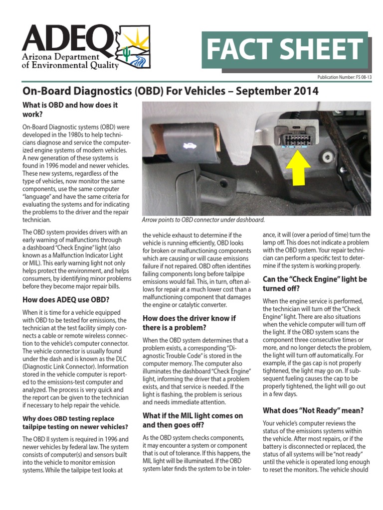 Fact Sheet: On-Board Diagnostics (OBD) For Vehicles - September 2014 ...