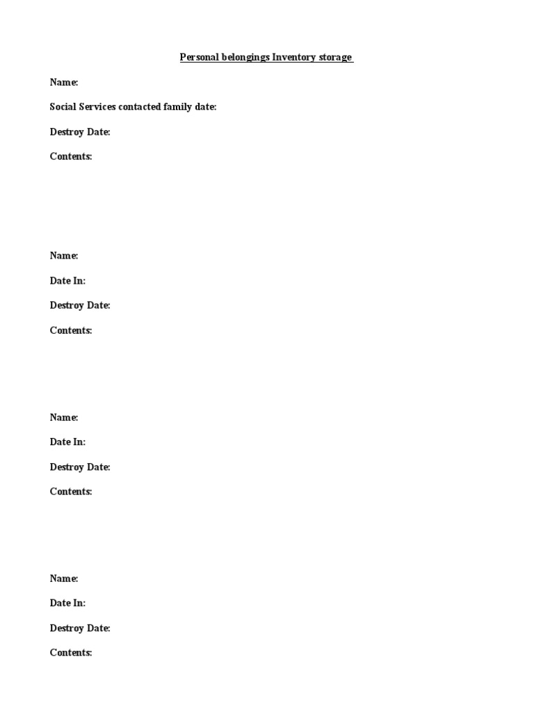 Personal Belongings Inventory Storage PDF
