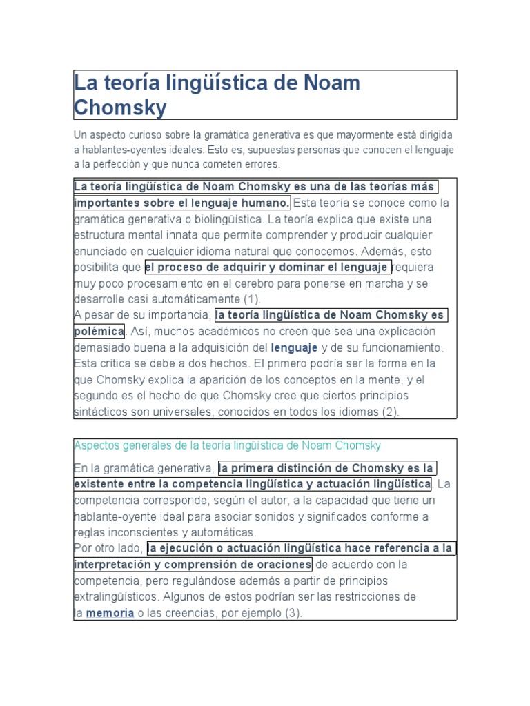 La Teoría Lingüística De Noam Chomsky Pdf