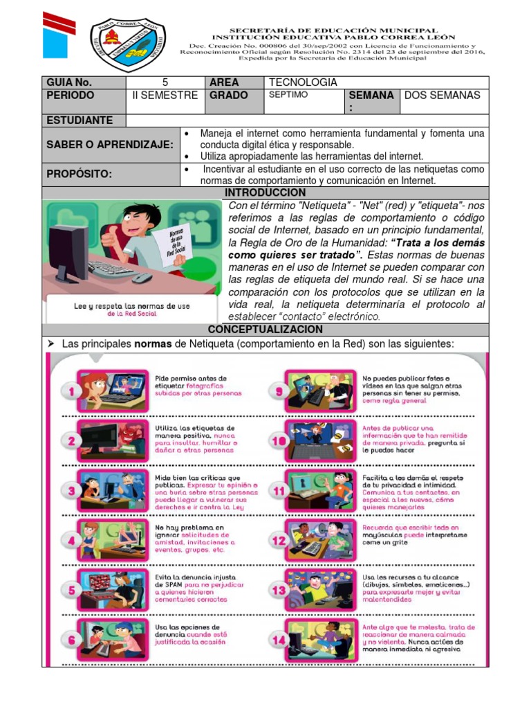 Guia # 5 Septimo Tecnologia PDF | PDF | Etiqueta | Chat en linea