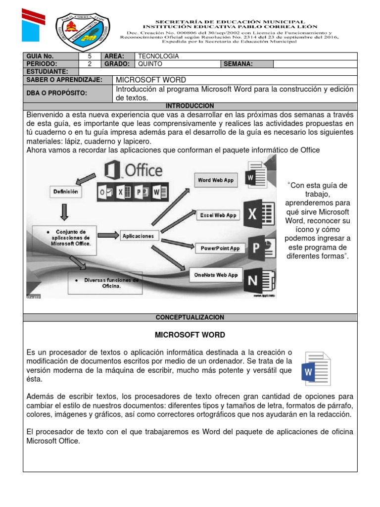 Guía de Microsoft Word para Quinto Grado | PDF | Procesador de textos ...