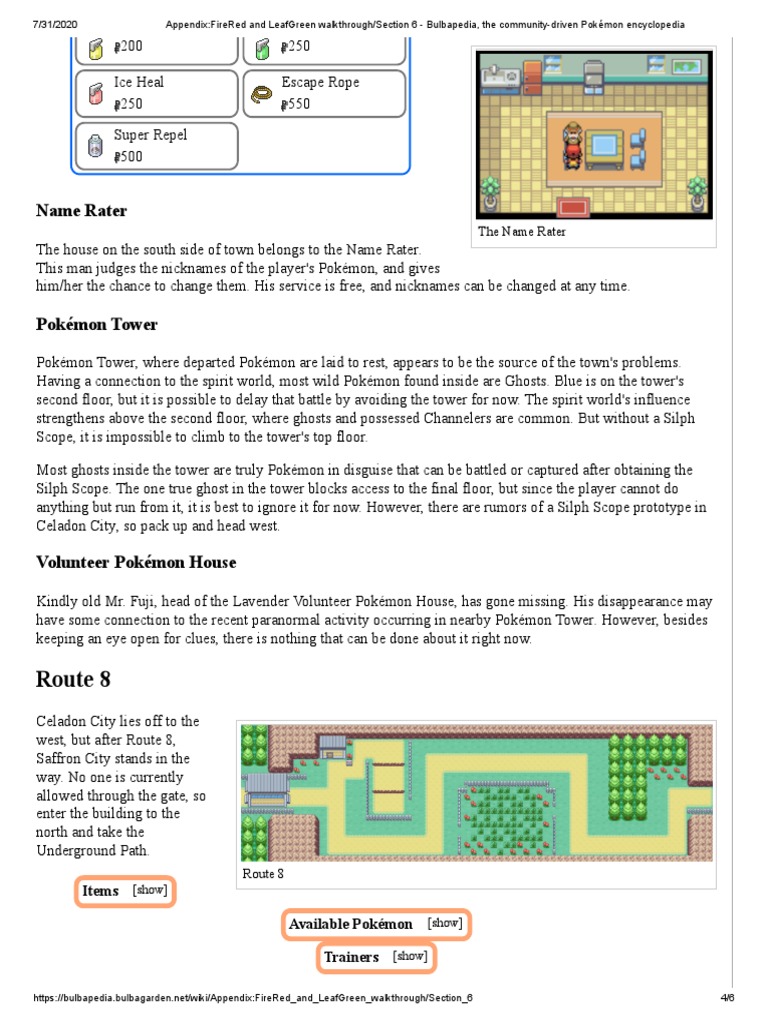 FireRed and LeafGreen Walkthrough Guide | PDF | Pokémon | Series Of ...