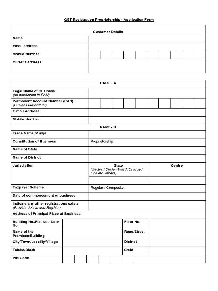 GST Registration Form for Proprietorship | PDF | Sole Proprietorship ...