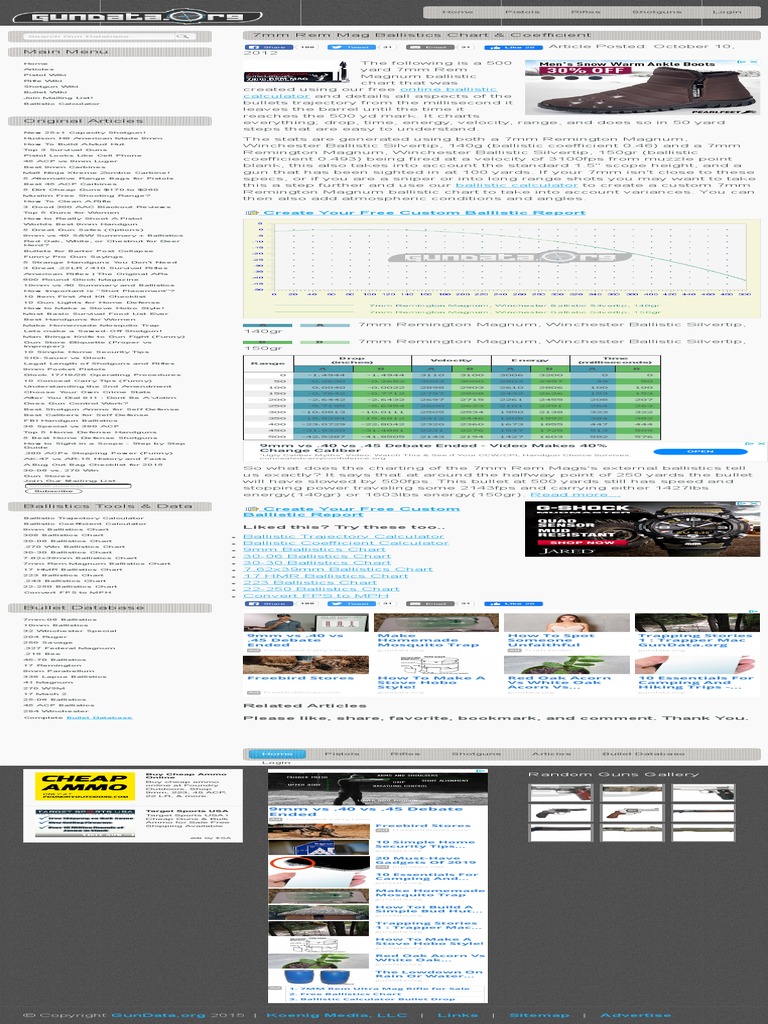 7mm Rem Mag Ballistics Chart & Coefficient PDF Download Free PDF