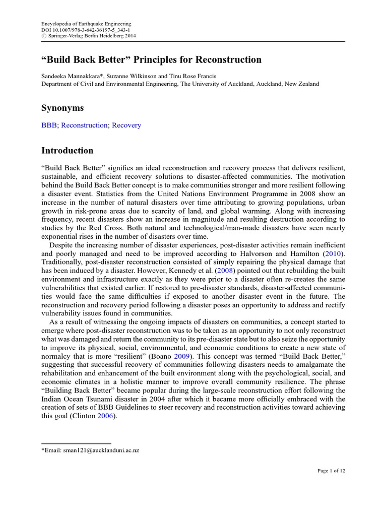 "Build Back Better" Principles For Reconstruction Synonyms PDF