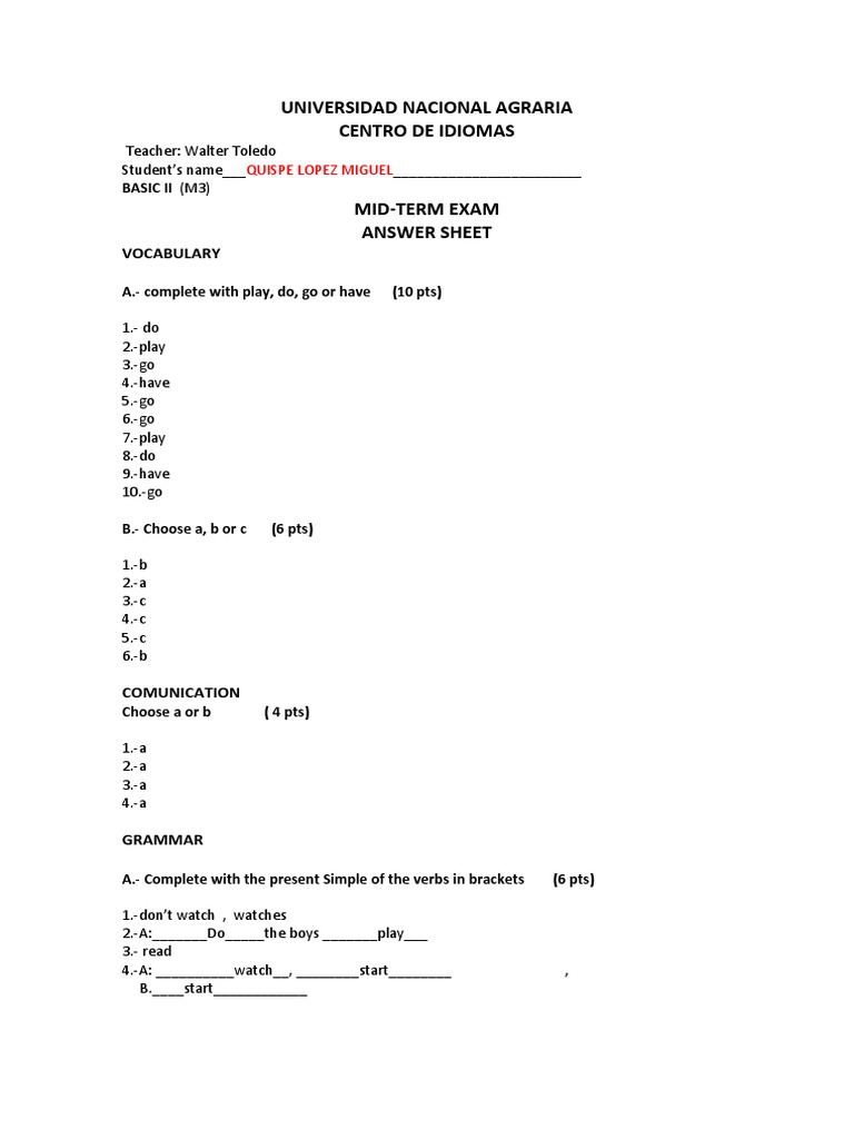 Examen Parcial de Ingles | PDF | Syntax | Grammar