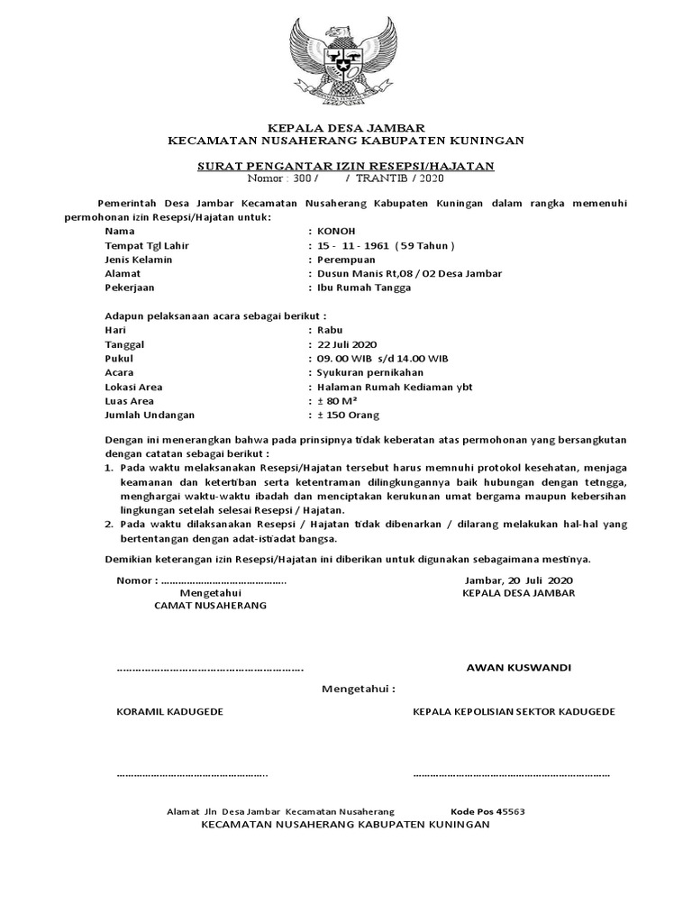 Surat Izin Hajatan Resepsi | PDF