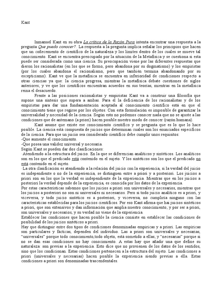 Kant y la crítica de la razón pura | PDF | A priori y a posteriori ...