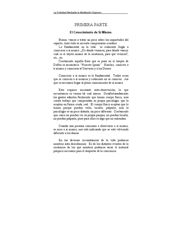 Conocimiento de Sí Mismo según Samael Aun Weor | PDF | Felicidad | Vida