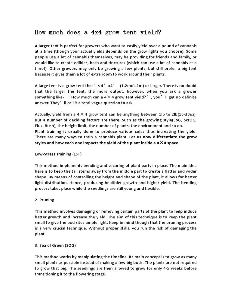 How Much Does A 4x4 Grow Tent Yield PDF PDF Plants Nature