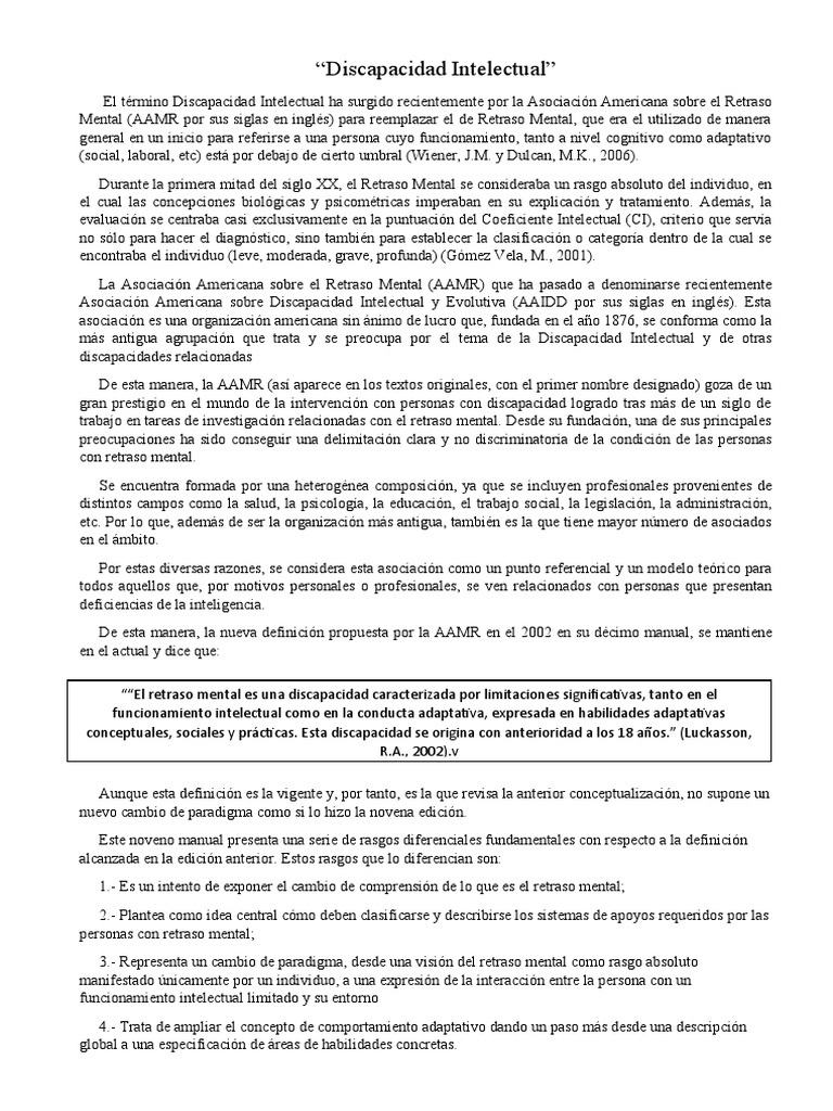 Evolución de la Discapacidad Intelectual | PDF | Discapacidad ...