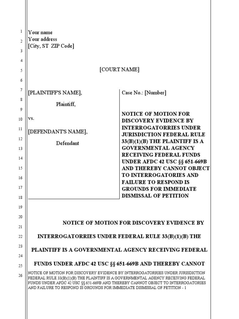 Interrogatories For Discovery of Evidence | PDF | Interrogatories ...