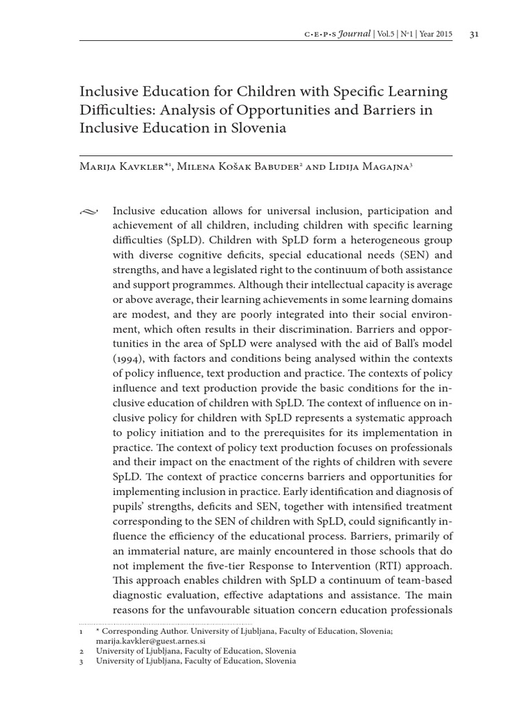 Specific Learning Disabilities PDF PDF Learning Disability Special Education