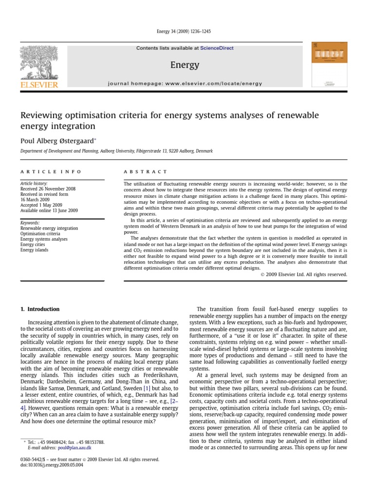 Reviewing Optimisation Criteria For Energy Systems Analyses of ...