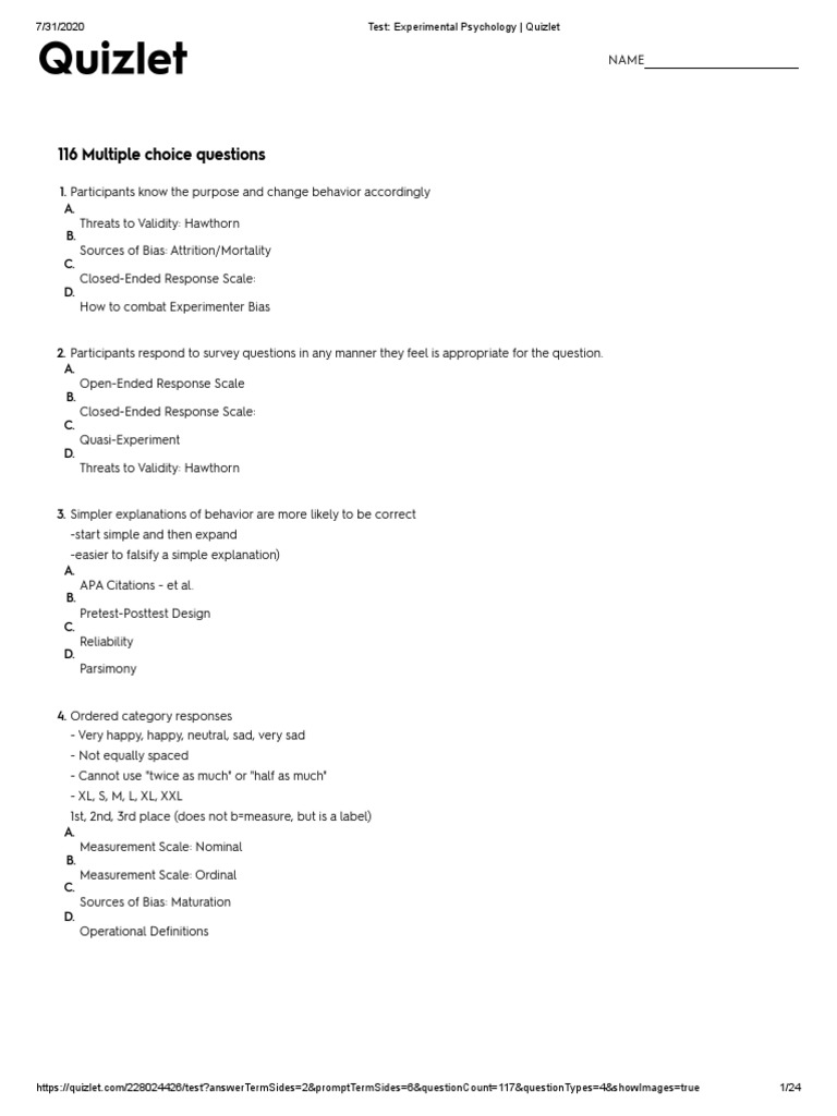 Test Experimental Psychology Quizlet Q3 PDF Validity