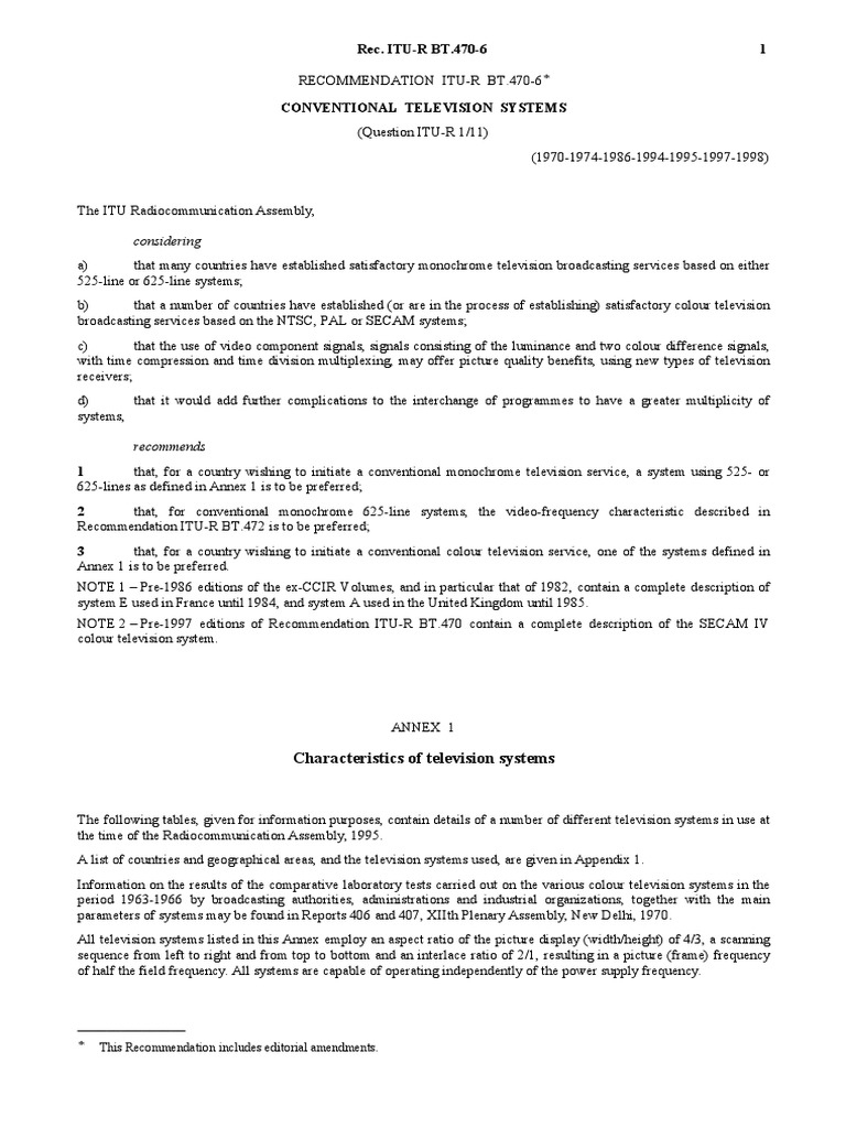 R Rec BT.470 6 199811 S!!PDF e | PDF | Broadcasting | Media Formats