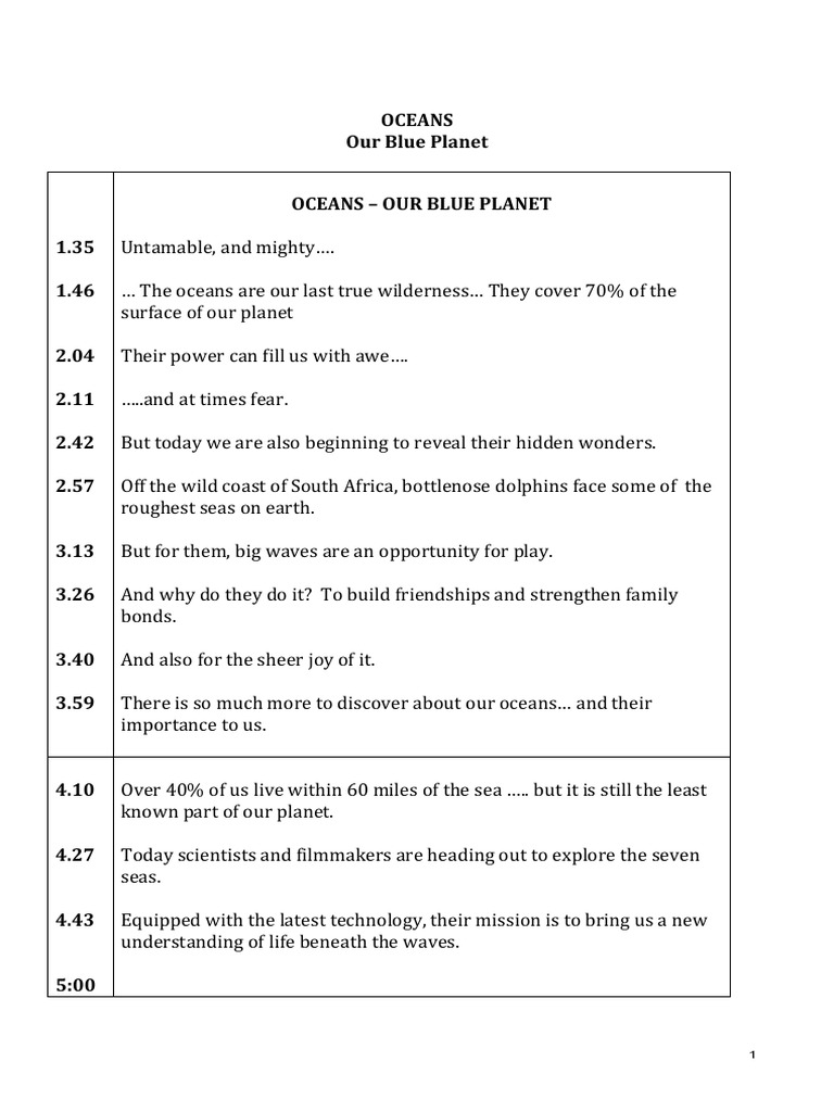 Oceans Our Blue Planet Time Stamped Transcript | PDF | Sea | Oceans