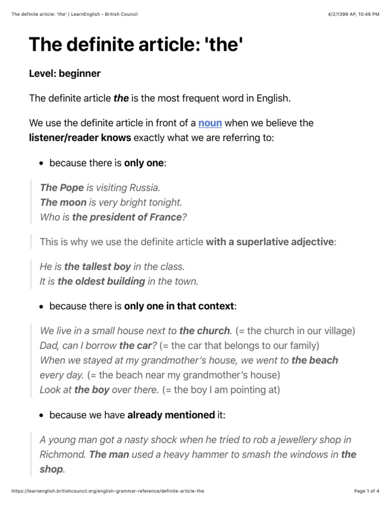 The Definite Article The Learnenglish British Council Pdf